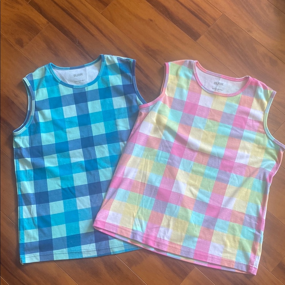 Like New Bundle of 2 Blair Multicolor Plaid Sleeveless Summer Tops